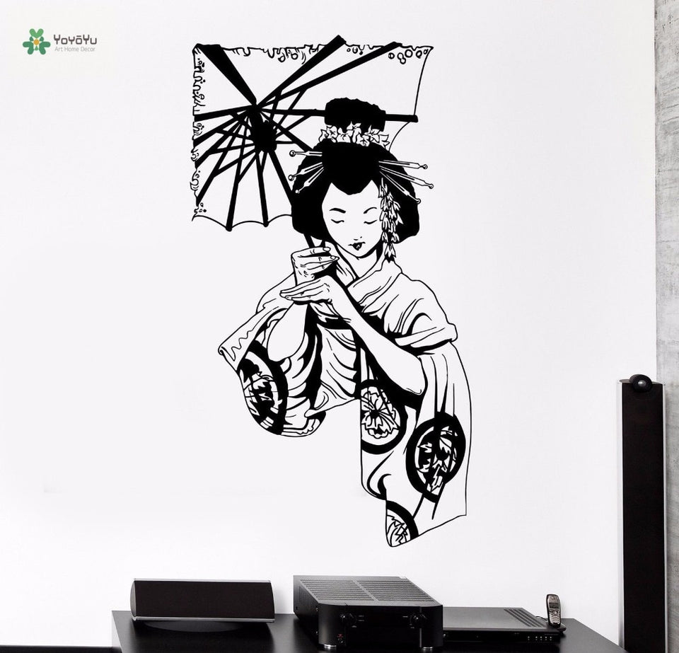 YOYOYU Vinilo Tatuajes de Pared Geisha Japonesa Paracaídas Show Poster Vintage Interior Sala de Arte Pegatinas FD108