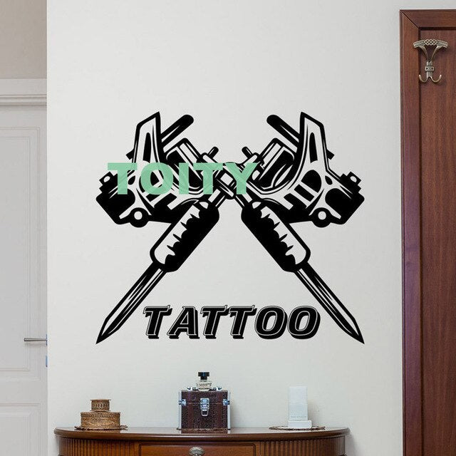 Máquina de tatuajes Tatuajes de pared Studio Salon Vinyl Sticker Home Room Interior Decor Shop Cool Art Mural 9 artículos opcionales