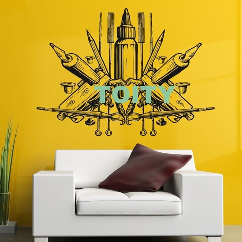 Máquina de tatuajes Tatuajes de pared Studio Salon Vinyl Sticker Home Room Interior Decor Shop Cool Art Mural 9 artículos opcionales