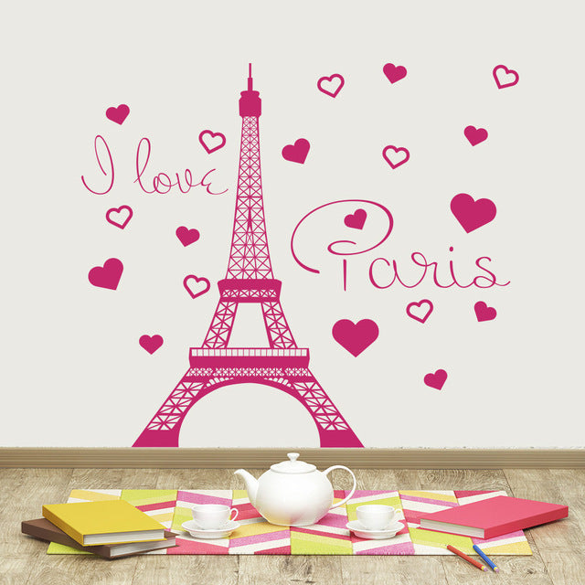 Extraíble I Love Paris Decal Pegatinas de vinilo París Torre Eiffel Francia Interior de la casa Niños Dormitorio Salón Decoración Mural NY-371