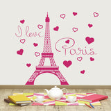 Extraíble I Love Paris Decal Pegatinas de vinilo París Torre Eiffel Francia Interior de la casa Niños Dormitorio Salón Decoración Mural NY-371