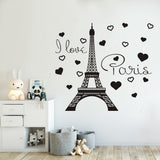 Extraíble I Love Paris Decal Pegatinas de vinilo París Torre Eiffel Francia Interior de la casa Niños Dormitorio Salón Decoración Mural NY-371