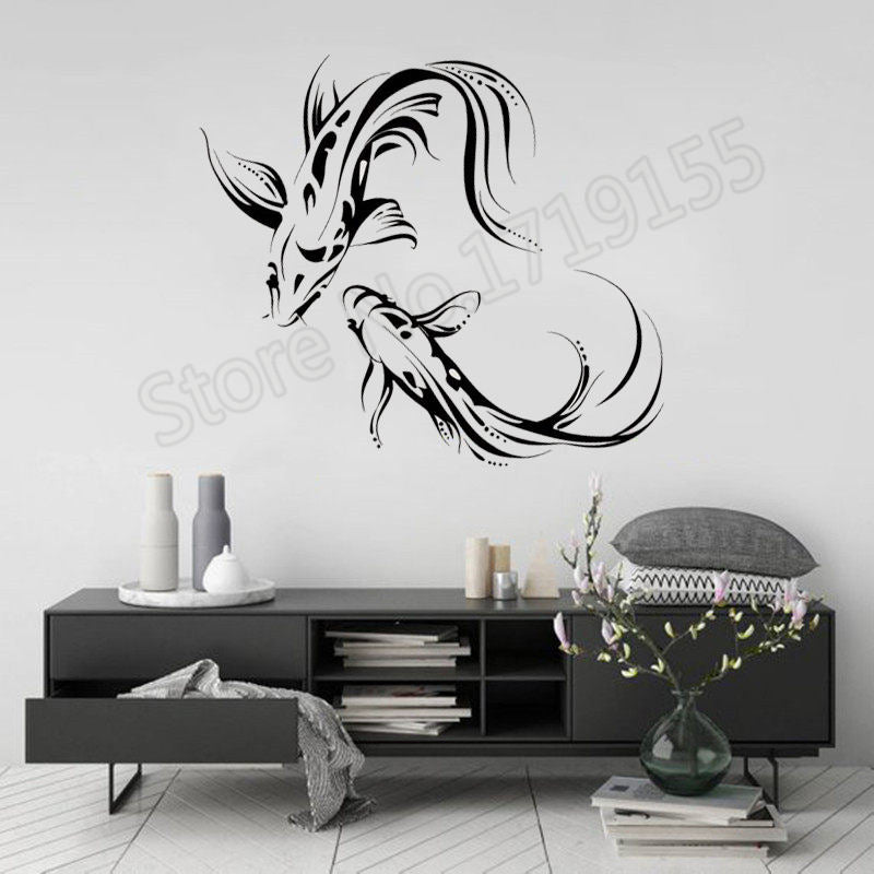 YOYOYU Koi Carp Asiático Japonés Peces Budismo Pegatinas de Pared de Vinilo Removible Moderno Decoración Del Hogar Interior Mural Regalo Único DIYZW339